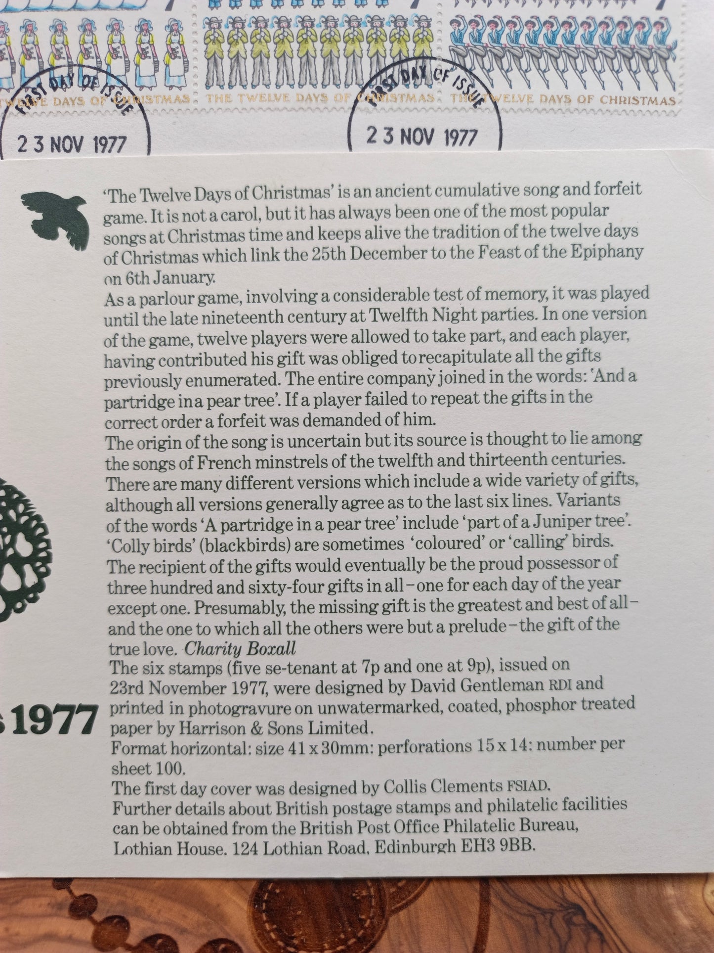 1977 Royal Mail "The Twelve Days of Christmas" First Day Cover - London PMK