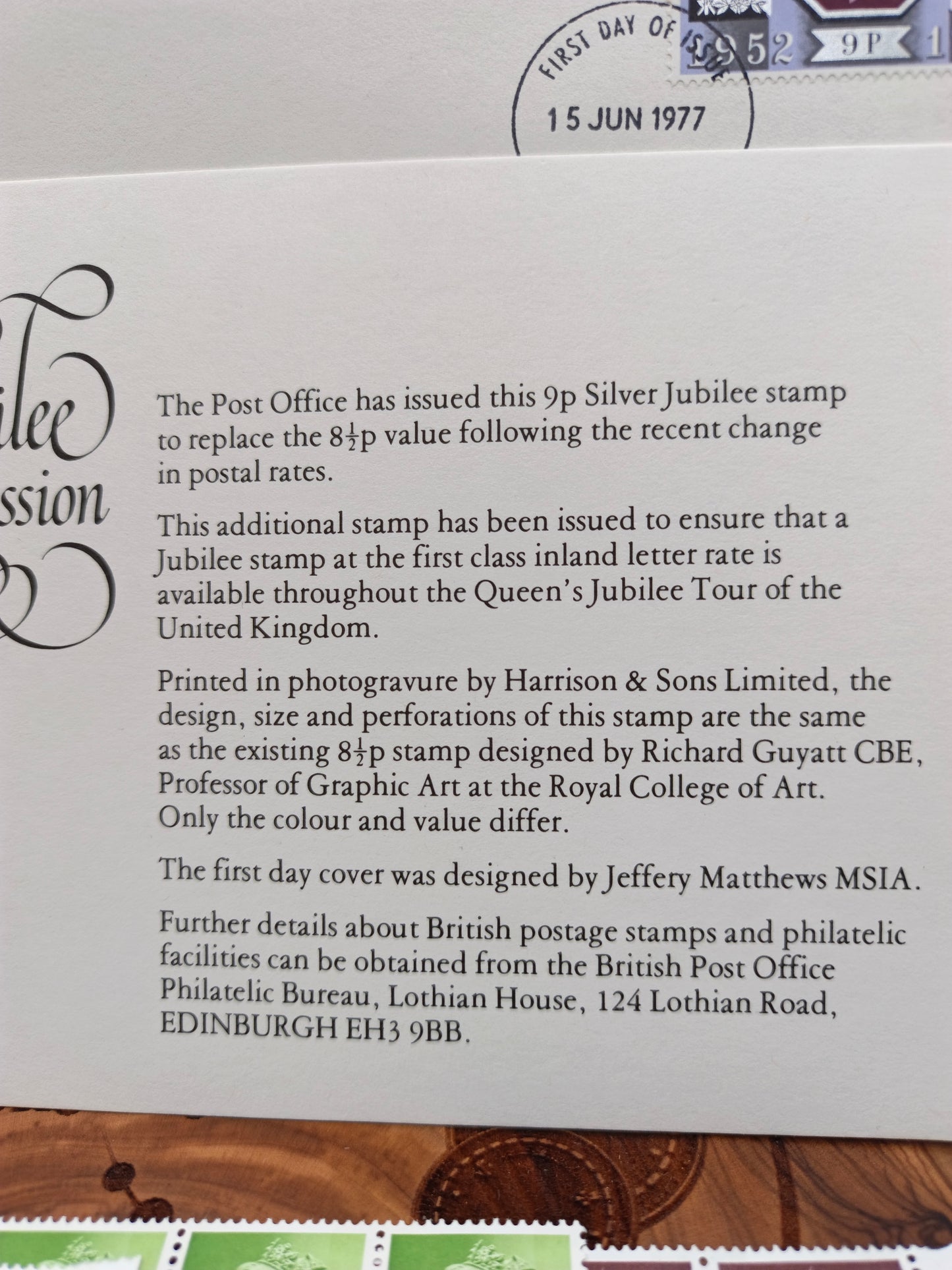 1977 British Royal Mail Queen's Silver Jubilee First Day Cover with Original