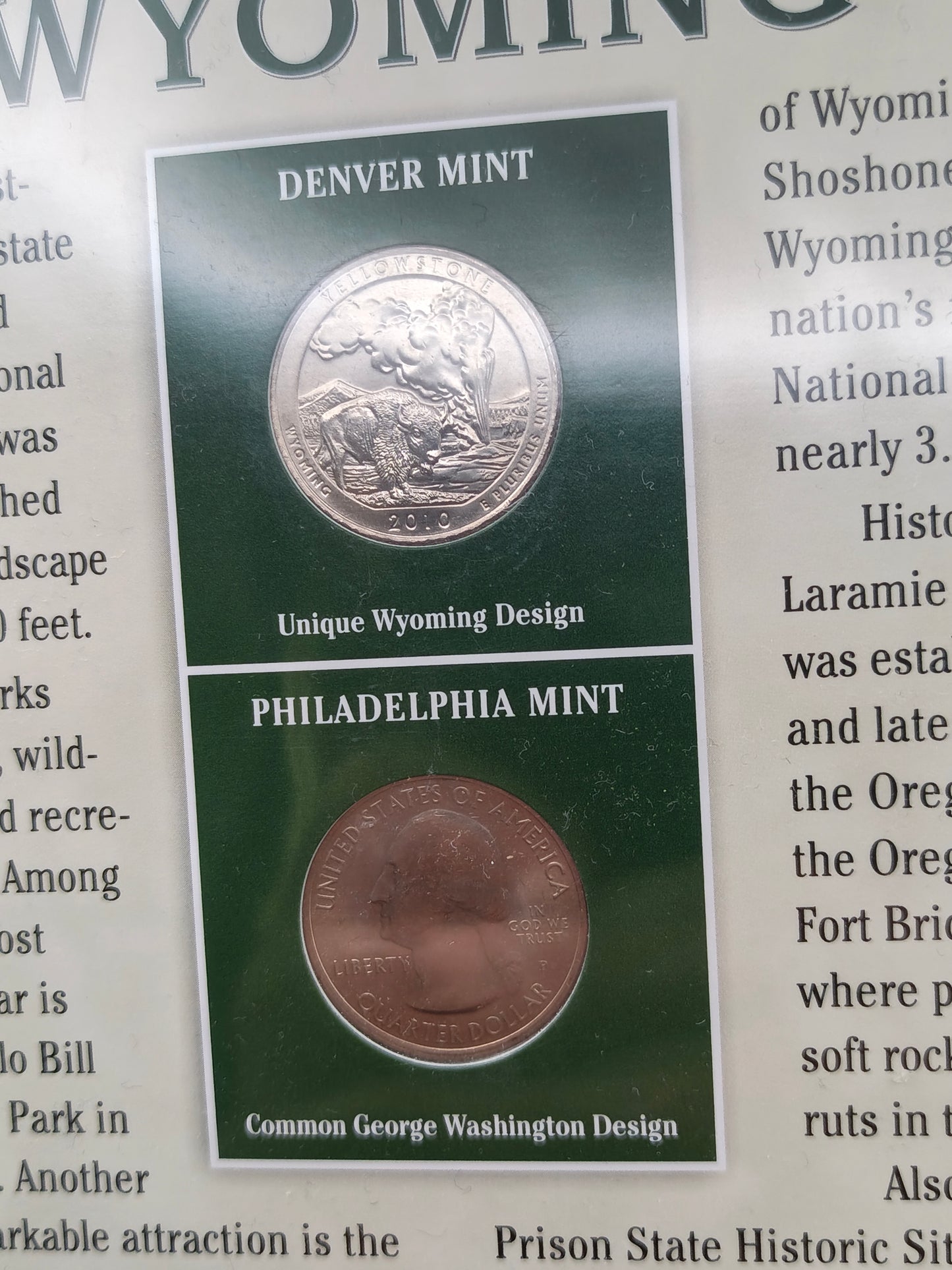 2010 Wyoming "America the Beautiful" Quarter Set & Philatelic Display