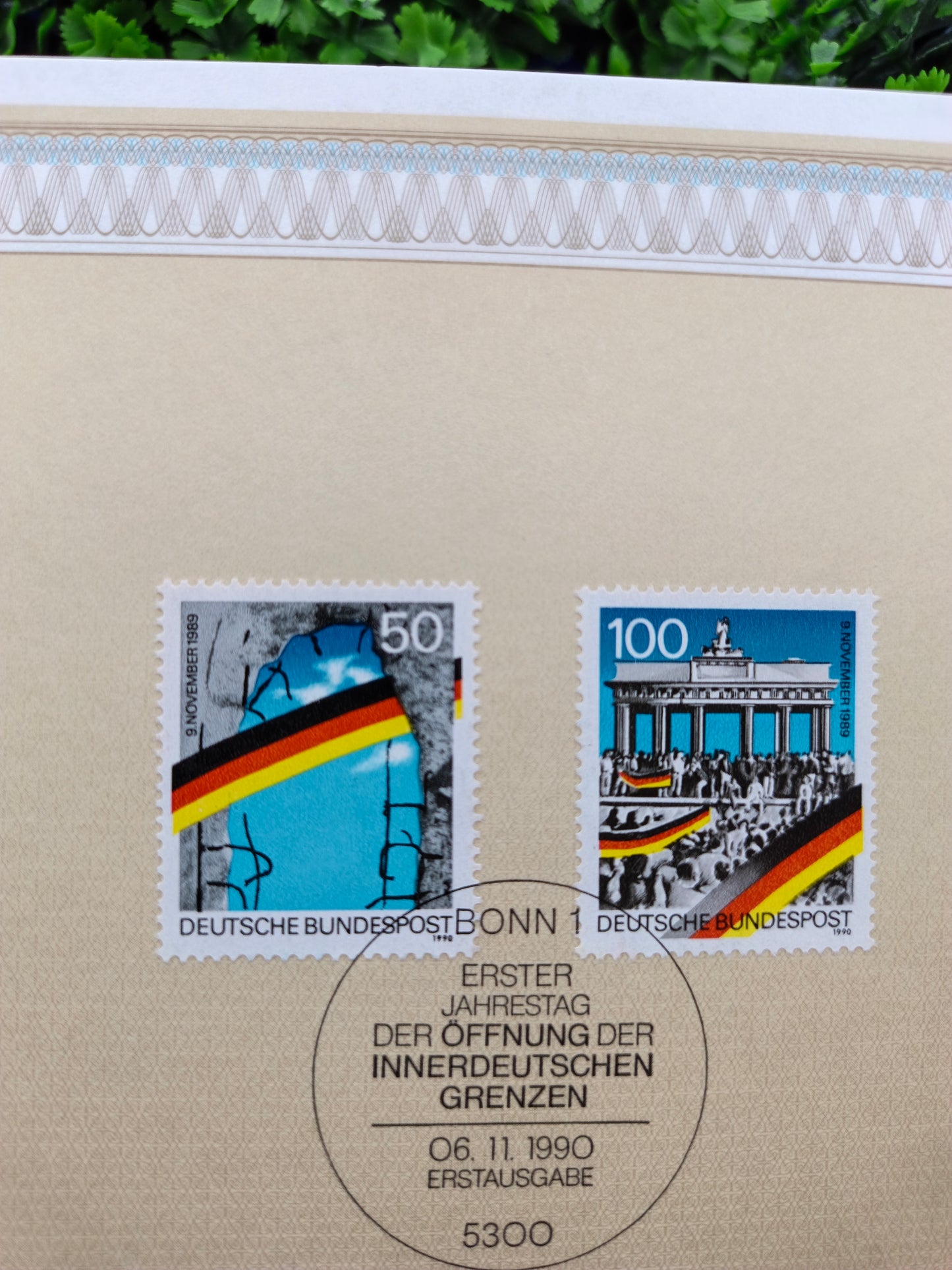 Commemorative Souvenir Sheet: Peaceful Departure for German Unity – First Day of Issue (1st Anniversary of the Opening of the Inner-German Border)