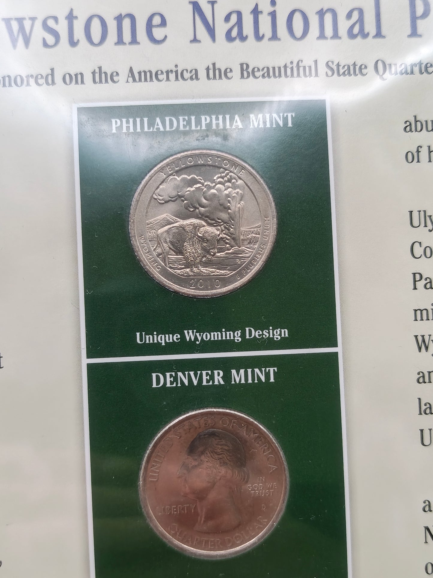 2010 Wyoming "America the Beautiful" Quarter Set & Philatelic Display