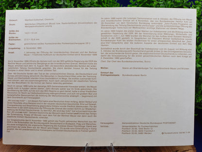 Commemorative Souvenir Sheet: Peaceful Departure for German Unity – First Day of Issue (1st Anniversary of the Opening of the Inner-German Border)