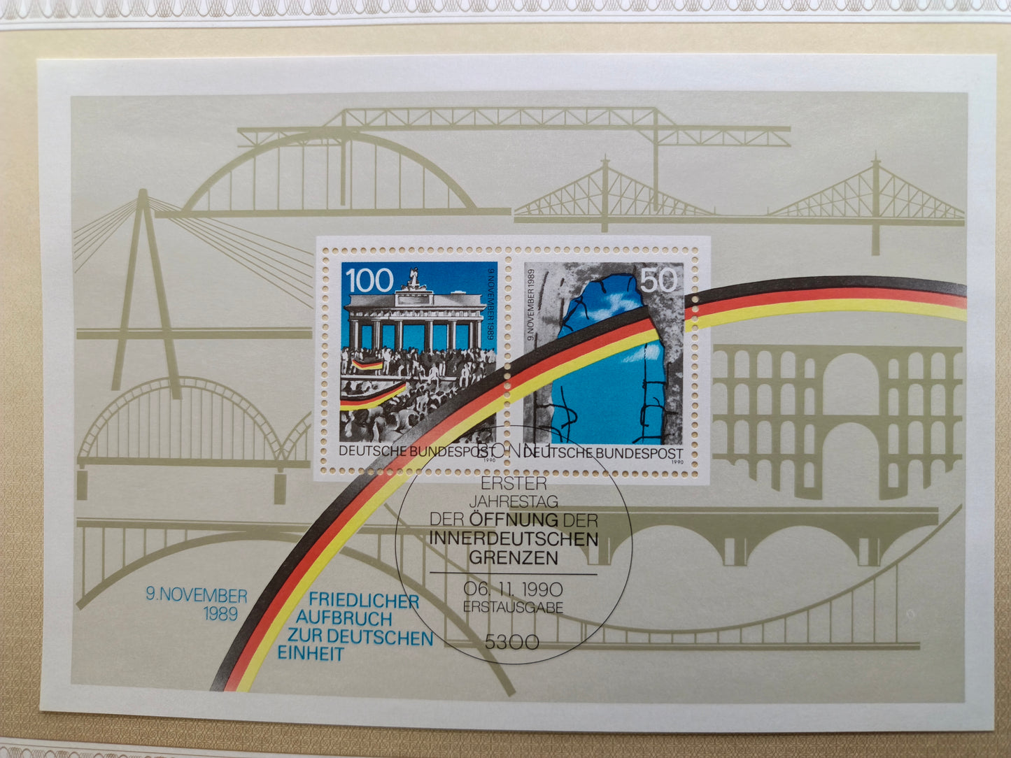 Commemorative Souvenir Sheet: Peaceful Departure for German Unity – First Day of Issue (1st Anniversary of the Opening of the Inner-German Border)