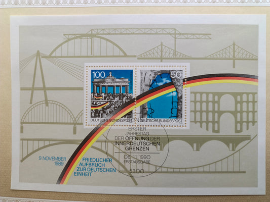 Commemorative Souvenir Sheet: Peaceful Departure for German Unity – First Day of Issue (1st Anniversary of the Opening of the Inner-German Border)
