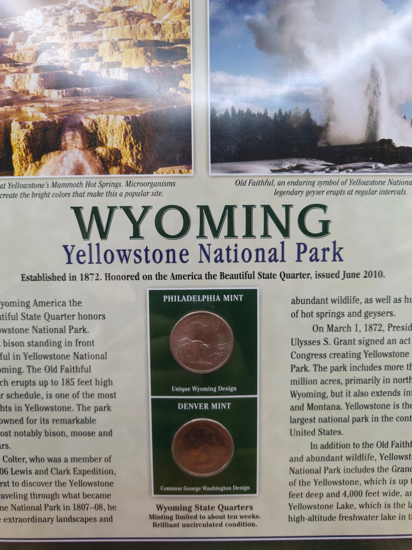 2010 Wyoming "America the Beautiful" Quarter Set & Philatelic Display