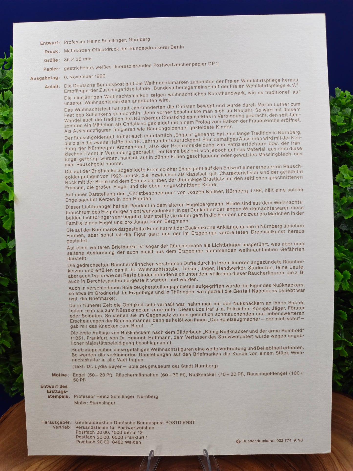 Official First Day Sheet (Ersttagsblatt) – Germany Christmas 1990