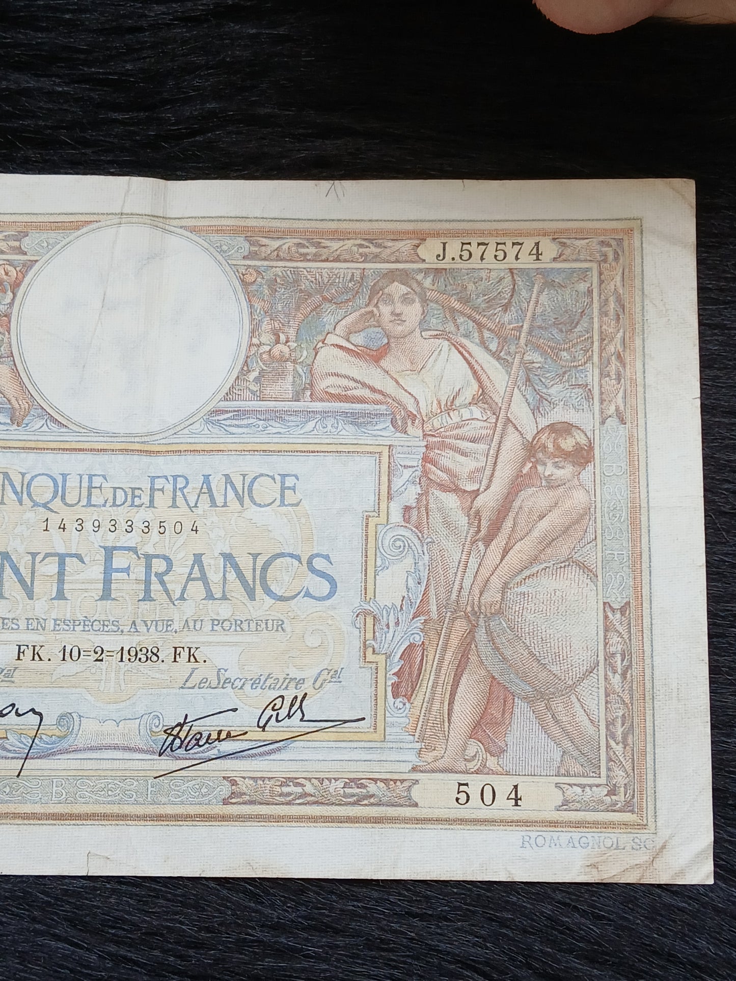 100 cent francs . France.  1938