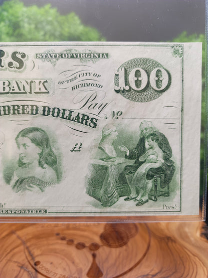 100 Dollars Traders Bank of Virginia 1860-1865