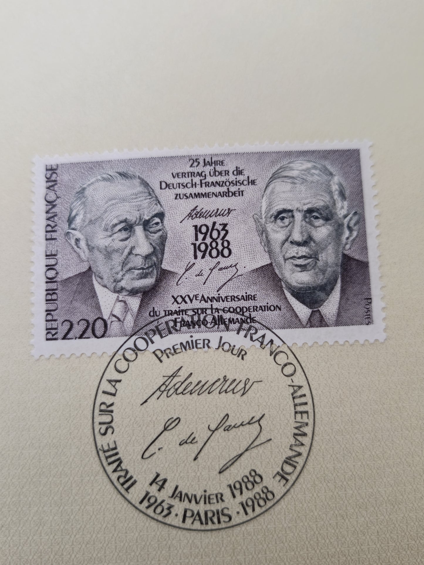 Official First Day Sheet (Ersttagsblatt) – 25th Anniversary of the Élysée Treaty (1988)