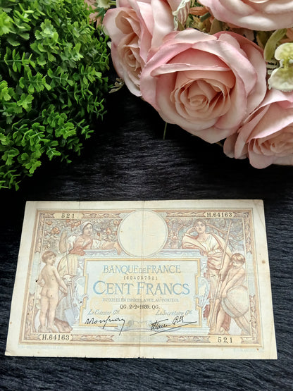 100 cent francs.  France.  1939
