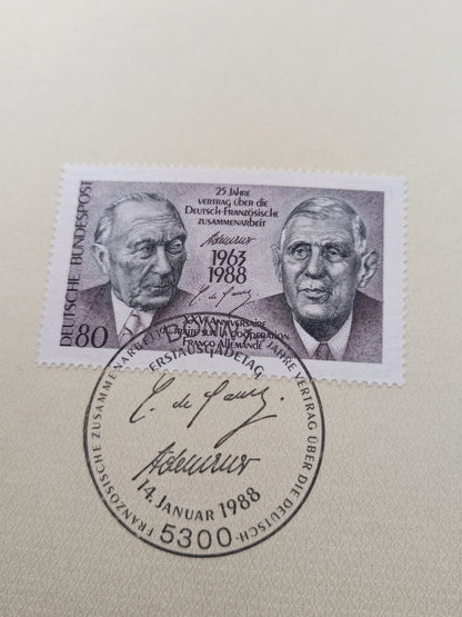Official First Day Sheet (Ersttagsblatt) – 25th Anniversary of the Élysée Treaty (1988)