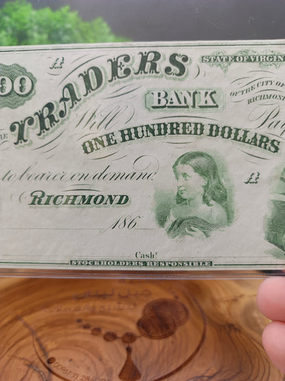 100 Dollars Traders Bank of Virginia 1860-1865