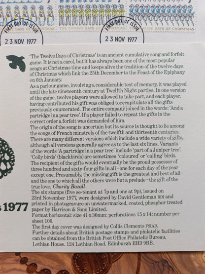 1977 Royal Mail "The Twelve Days of Christmas" First Day Cover - London PMK
