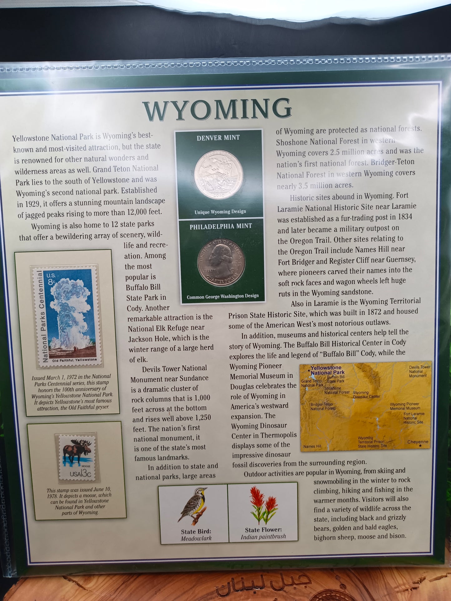 2010 Wyoming "America the Beautiful" Quarter Set & Philatelic Display
