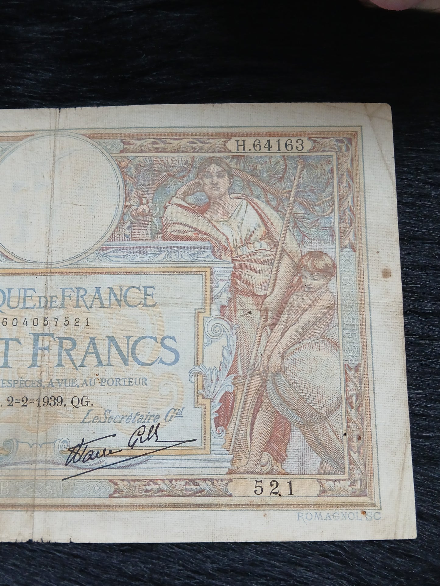 100 cent francs.  France.  1939