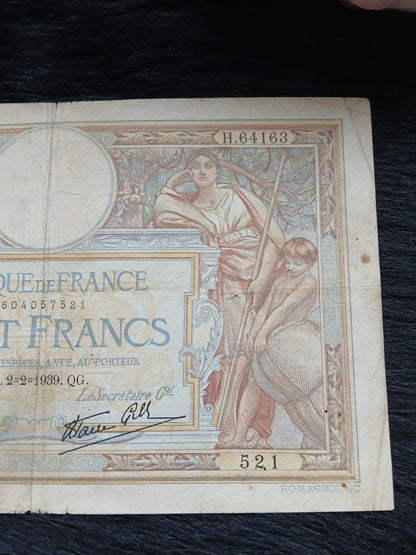 100 cent francs.  France.  1939