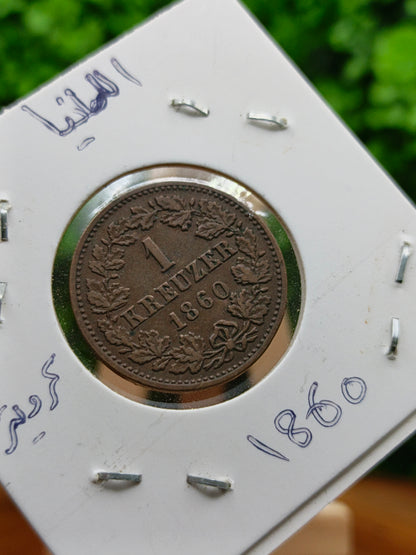 1 Kreuzer . Germany ( Duchy of Nassau ) . 1860